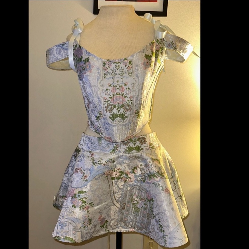Dolls Kill Sugar Thrillz If the Shoe Fits Brocade Corset Mini Skirt Set large